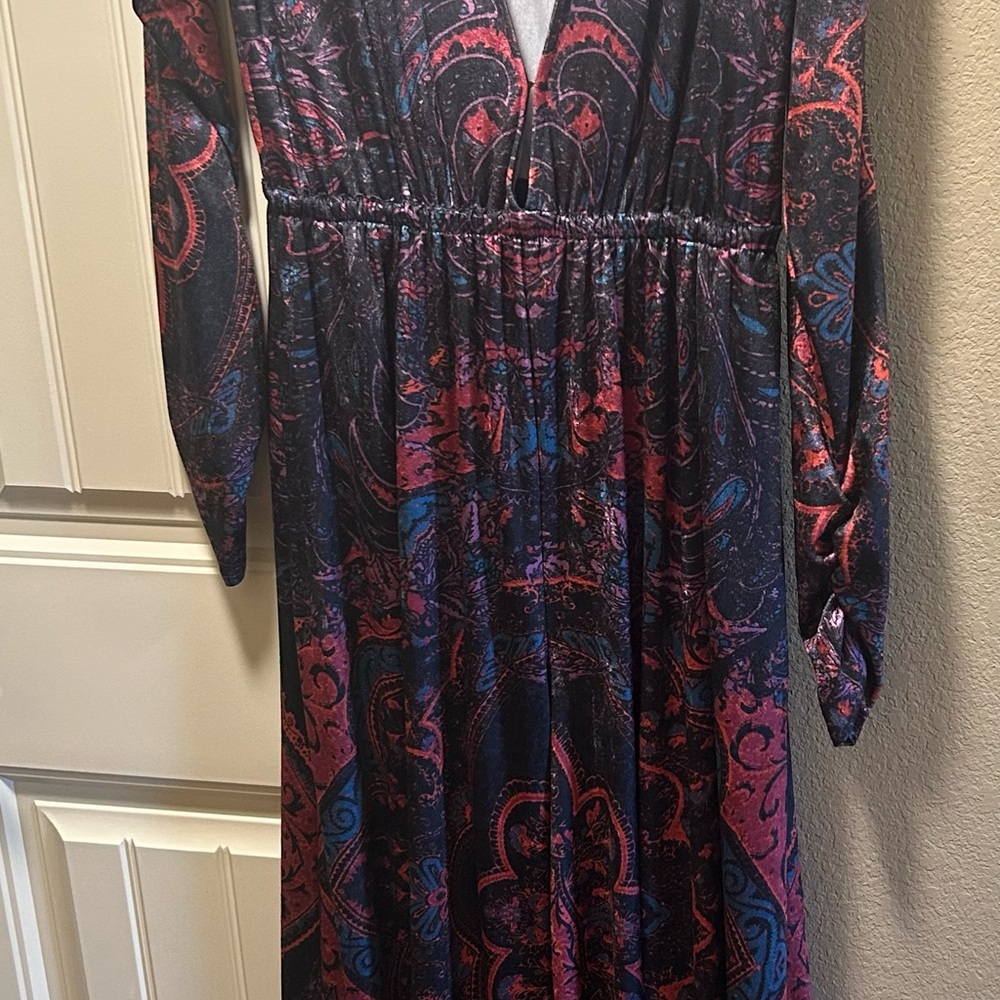 Free people deep v, wide leg, velour jumpsuit